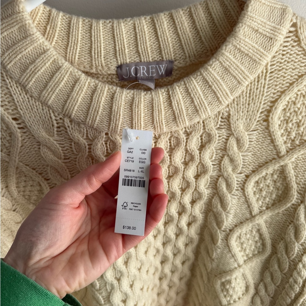 J. Crew Cable-knit Chunky Sweater - Cream - Size L/XL - NWT - Picture 5 of 9